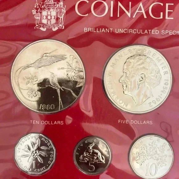 1980 Coinage of Jamaica Brilliant Uncirculated (BU) Specimen Set- RARE - Picture 2 of 6